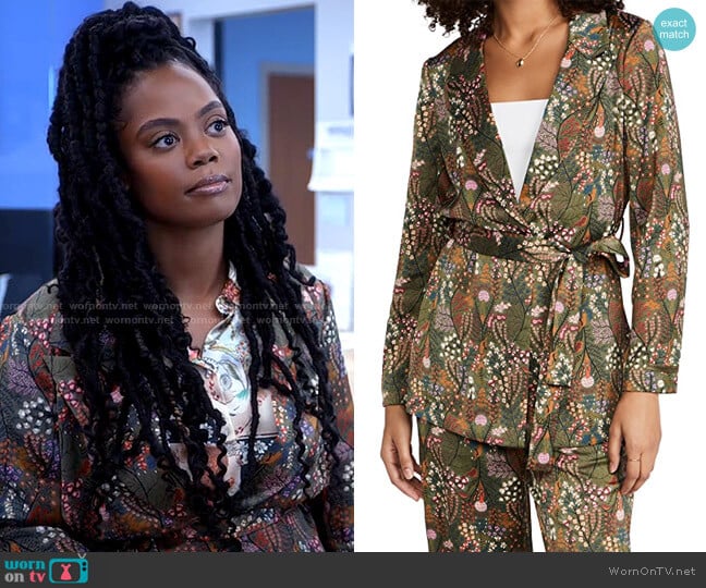 Scotch & Soda Printed Belted Single Breasted Blazer worn by Sabrina Hollins (Novi Brown) on Tyler Perrys Sistas