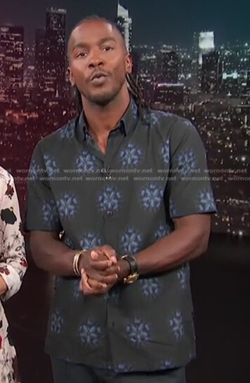 Scott’s black printed shirt on Access Hollywood