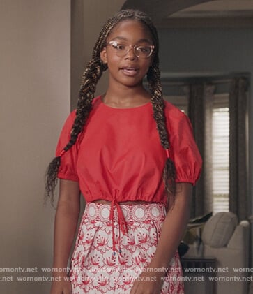 Diane’s red cropped top and skirt on Black-ish