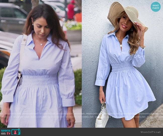Shein Shirred Waist Solid Shirt Dress worn by Jennifer Aydin on The Real Housewives of New Jersey