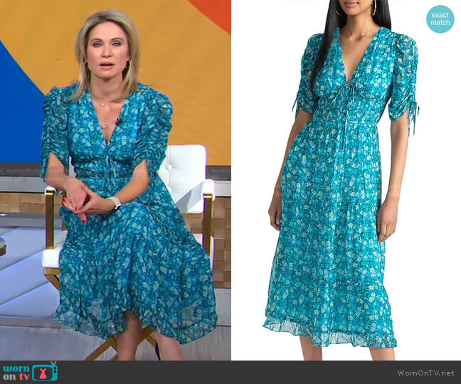 Shoshanna Danli Floral Chiffon Midi Dress worn by Amy Robach on Good Morning America
