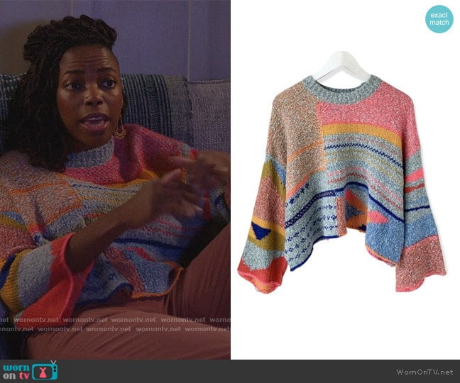 Sincerely Jules Multicolored Cropped Sweater worn by Denise (Sasheer Zamata) on Home Economics