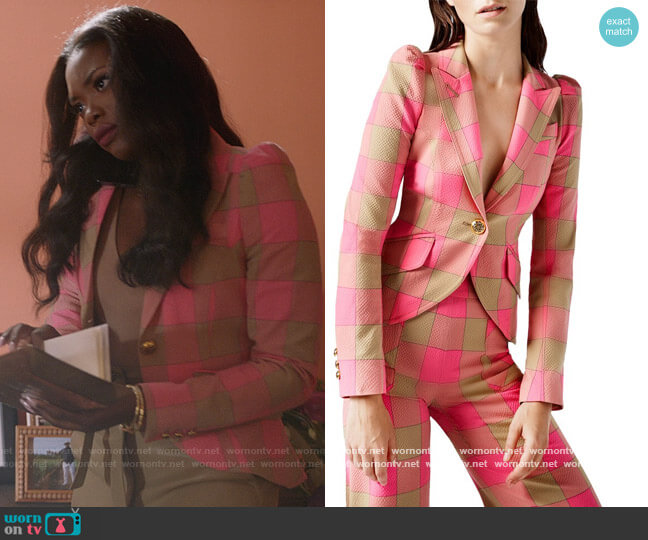 Smythe Plaid Pouf Sleeve Blazer worn by August King (Ebonee Noel) on The Kings of Napa