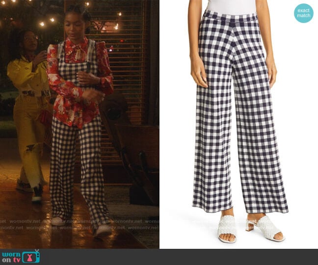 Staud Avalanche Gingham Pull-On Pants worn by Zoey Johnson (Yara Shahidi) on Grown-ish