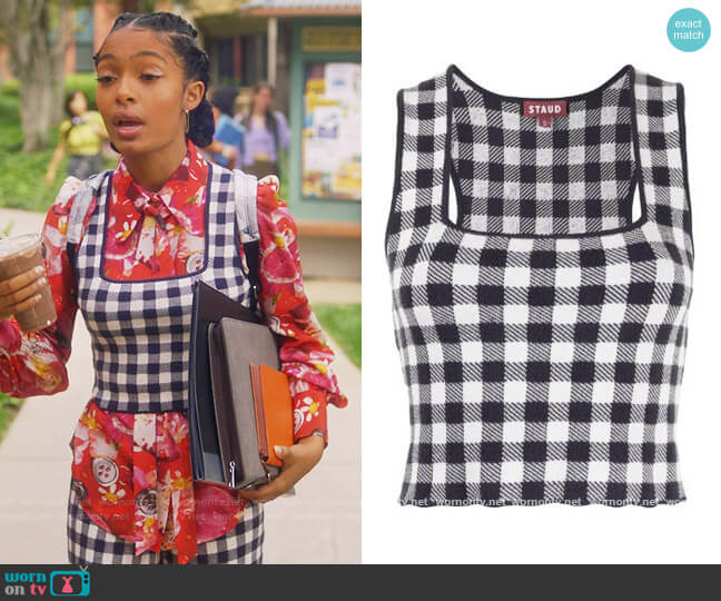 Staud Gingham Knit Cropped Top worn by Zoey Johnson (Yara Shahidi) on Grown-ish