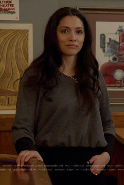 Stella’s grey and black hoodie on Chicago Fire