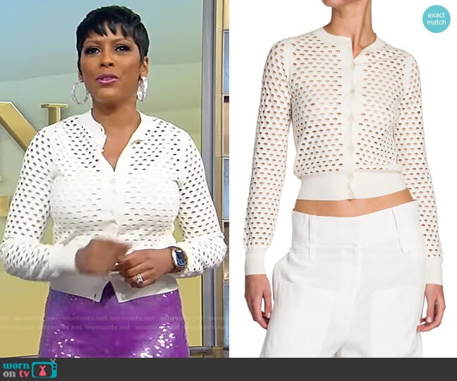 Stella McCartney Mesh Knit Crop Cardigan worn by Tamron Hall on Tamron Hall Show