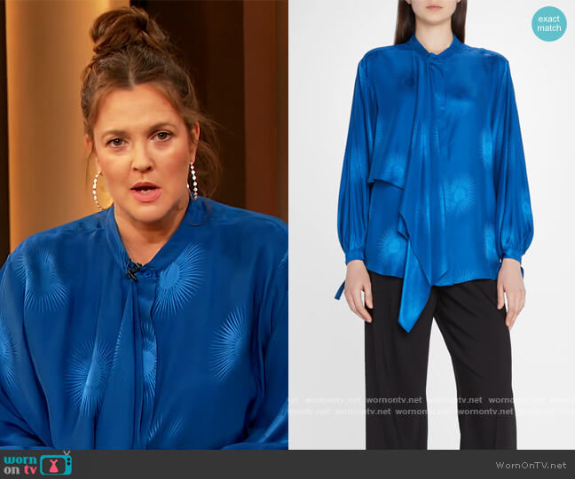 Stella McCartney Starburst Jacquard Draped-Front Blouse worn by Drew Barrymore on The Drew Barrymore Show