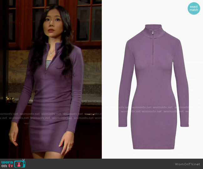 Sunday Best Half-Zip Dress in Violet Haze worn by Allie Nguyen (Kelsey Wang) on The Young and the Restless