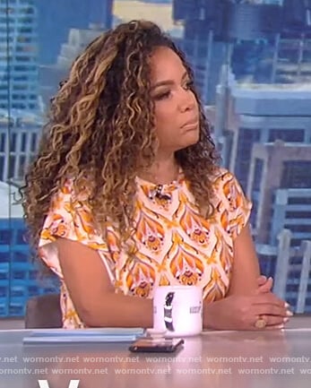 Sunny’s orange floral gathered dress on The View