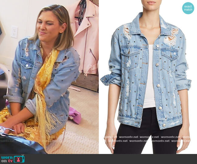 Sunset + Spring Studded Denim Jacket worn by Gina Kirschenheiter on The Real Housewives of Orange County