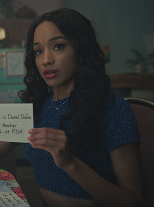 Tabitha’s blue crop knit top on Riverdale