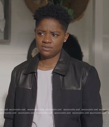 Tamia’s black mixed media jacket on All American