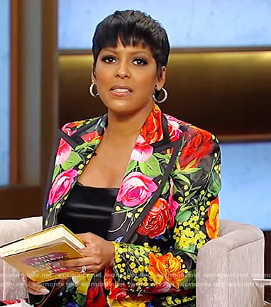 Tamron’s floral print blazer and pants on Tamron Hall Show
