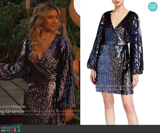 Tanya Taylor Tabitha Sequined Long-Sleeve Wrap Dress
