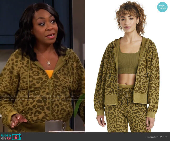 JoyLab Full Zip French Terry Acid Wash Hoodie in Dark Green worn by Tina Butler (Tichina Arnold) on The Neighborhood