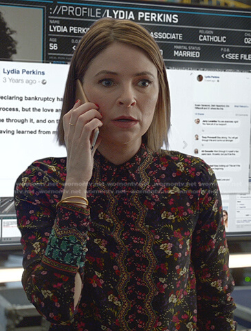 Taylor’s black floral blouse on Bull