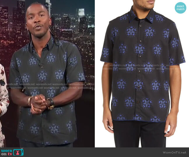 Ted Baker Floral Print Short Sleeve Button-Up Shirt worn by Scott Evans on Access Hollywood