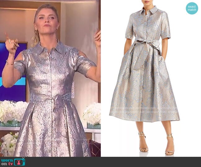 Teri Jon by Rickie Freeman Shot Slit Sleeve Metallic Jacquard Shirt Dress worn by Amanda Kloots on The Talk