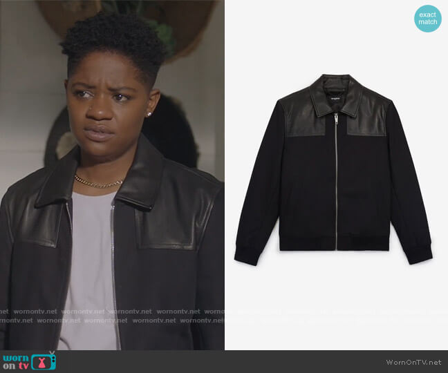 The Kooples Black Cotton Jacket with Leather worn by Tamia Cooper (Bre Z) on All American