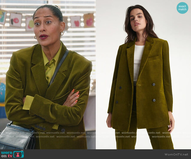 The Kooples Green Double Breasted Corduroy Blazer worn by Rainbow Johnson (Tracee Ellis Ross) on Black-ish