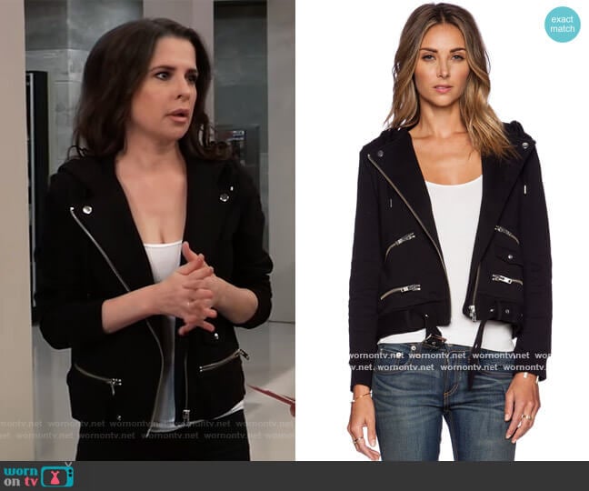 The Kooples Moto Hoodie worn by Sam McCall (Kelly Monaco) on General Hospital