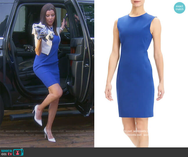 Theory Double Stretch Sleeveless Sheath Dress worn by Heather Dubrow on The Real Housewives of Orange County