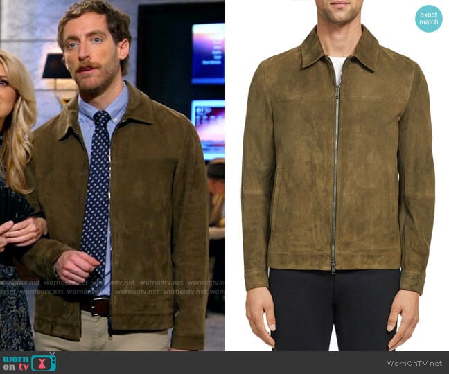 Theory Roscoe Suede Jacket worn by Drew Dunbar (Thomas Middleditch) on B Positive