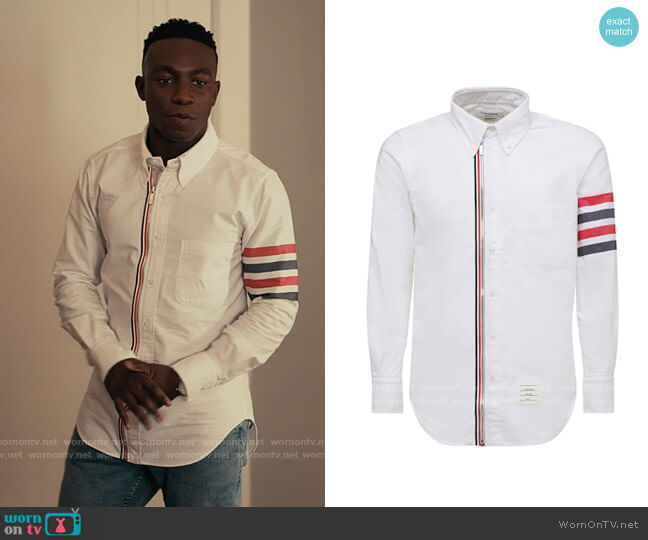 Thom Browne 4-Bar Zip-Front Oxford Shirt worn by Carlton Banks (Olly Sholotan) on Bel-Air