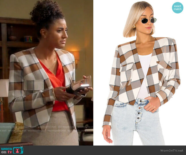 Tibi Dylan Plaid Jacket worn by Mikaela Shaw (Vella Lovell) on Mr Mayor