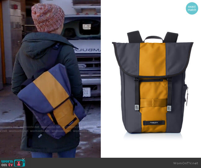 Timbuk2 Swig Backpack in Lightbeam worn by Violet Mikami (Hanako Greensmith) on Chicago Fire