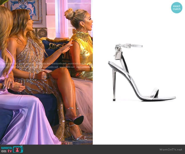 Tom Ford Padlock Metallic Stiletto Sandals worn by Larsa Pippen (Larsa Pippen) on The Real Housewives of Miami