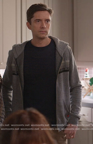 Tom’s gray stripe hoodie on Home Economics