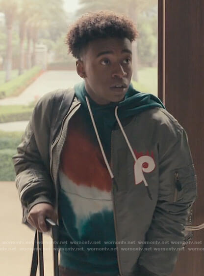 Tray’s green tie dye hoodie on Bel-Air