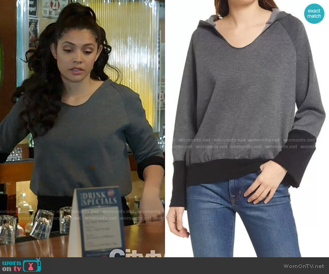 Treasure & Bond Rib Hoodie in Grey Dark Charcoal Heather worn by Stella Kidd (Miranda Rae Mayo) on Chicago Fire