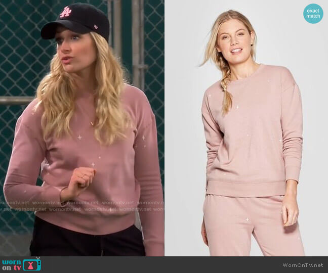 Universal Thread Long Sleeve Crewneck Embroidered Sweatshirt worn by Gemma (Beth Behrs) on The Neighborhood