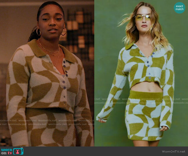 Urban Outfitters Kenzi Cardigan & Sweater Skirt Set worn by Lisa (Simone Joy Jones) on Bel-Air