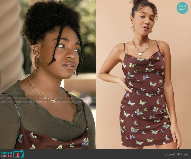 Urban Outfitters Mallory Butterfly Mini Slip Dress worn by Lisa (Simone Joy Jones) on Bel-Air