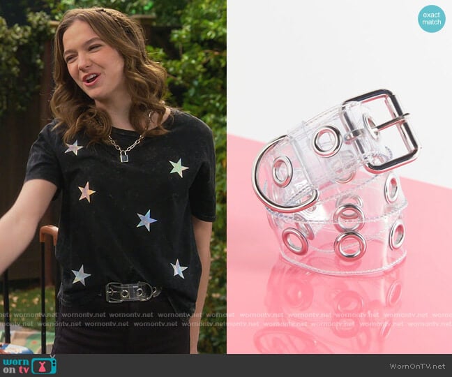 Urban Outfitters Large Grommet Clear Belt worn by Presley (Jayden Bartels) on Side Hustle