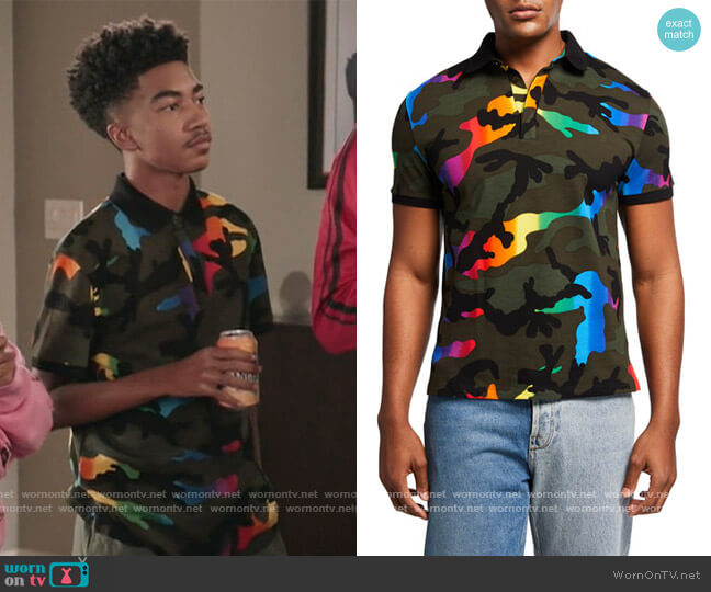 Valentino Multi-Camo Polo Shirt worn by Jack Johnson (Miles Brown) on Black-ish