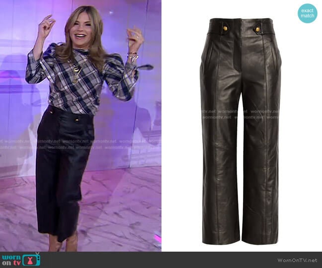 Veronica Beard Agee Wide-Leg Leather Pants worn by Jenna Bush Hager on Today