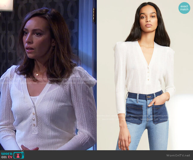 Veronica Beard Kirka Henley Pullover worn by Gwen Rizczech (Emily O'Brien) on Days of our Lives