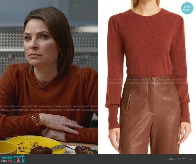 Veronica Beard Nelia Cashmere Sweater in Brick worn by Taylor Rentzel (MacKenzie Meehan) on Bull