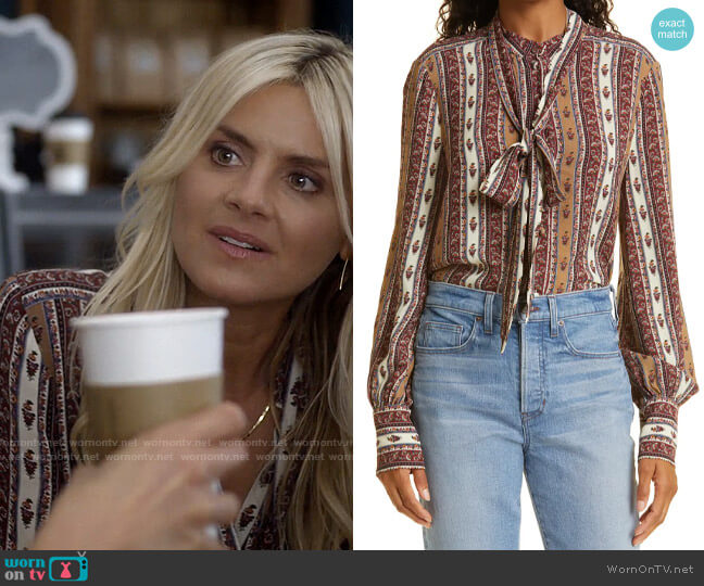 Veronica Beard Elaine Floral Tie Front Blouse worn by Amy (Eliza Coupe) on Pivoting
