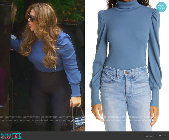 Veronica Beard Juno Rib Stretch Cotton Turtleneck worn by Emily Simpson on The Real Housewives of Orange County