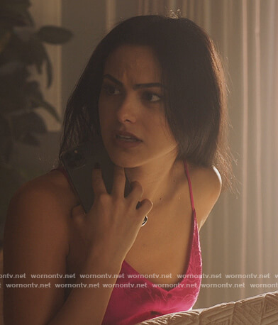 Veronica’s pink floral satin cami on Riverdale