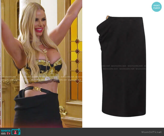 Versace Cutout Linen-Blend Midi Skirt worn by Alexia Echevarria (Alexia Echevarria) on The Real Housewives of Miami