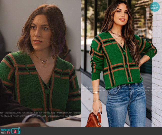 Vici Tennessee Plaid Crop Cardigan worn by Sarah (Caitlin McGee) on Home Economics