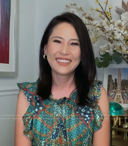 Vicky’s green printed ruffle top on Today