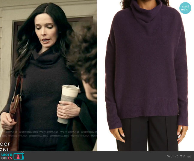 Vince Cowl Neck Boiled Cashmere Sweater in Dark Mulberry worn by Lois Lane (Elizabeth Tulloch) on Superman and Lois